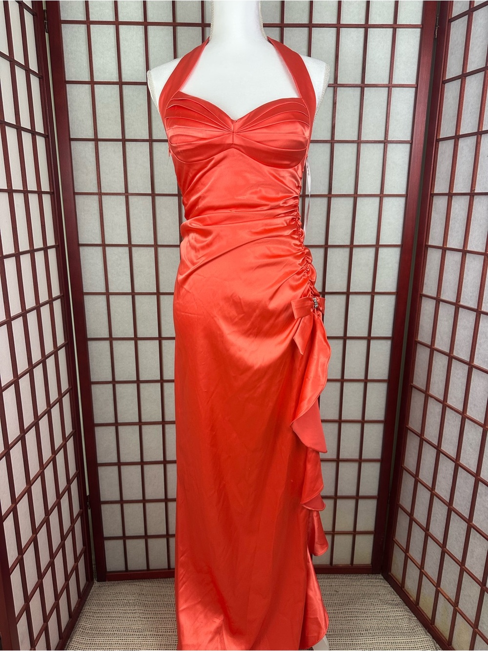 YK Blondie Nites Orange Coral Satin Formal Prom Dress 9